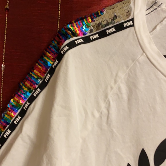 NWOT VS PINK rainbow/silver sequin flip tee - Picture 12 of 14